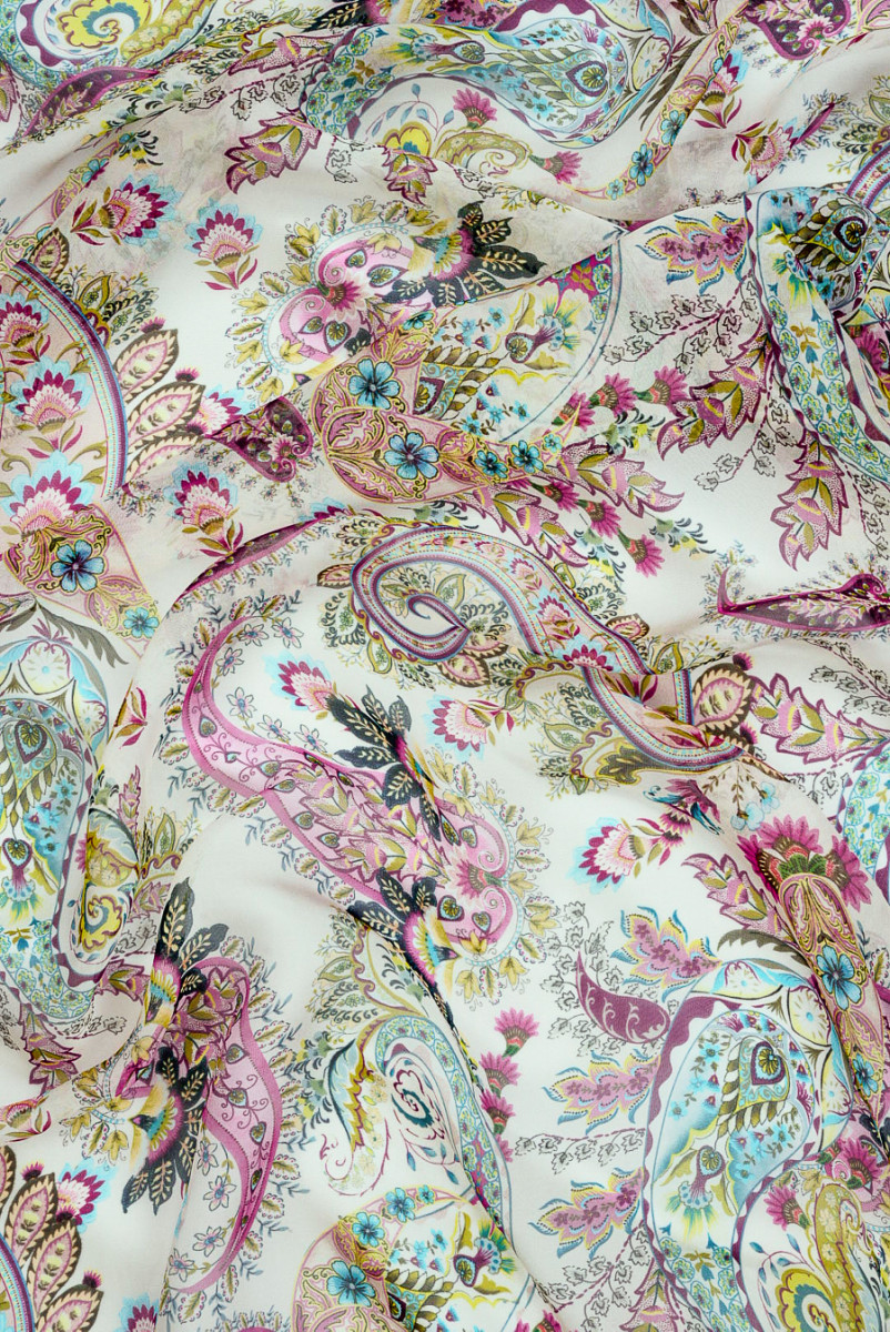 MuÅlin jedwabno-wiskozowy paisley kolorowy